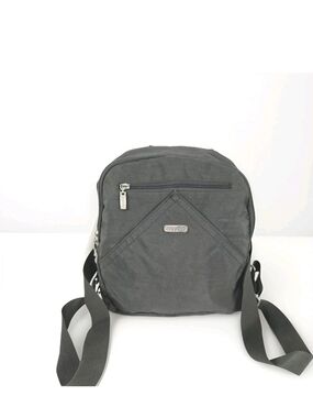 Baggalini Backpack Gray Bag Pink Inside Multi Zip W Pockets Cloth Body